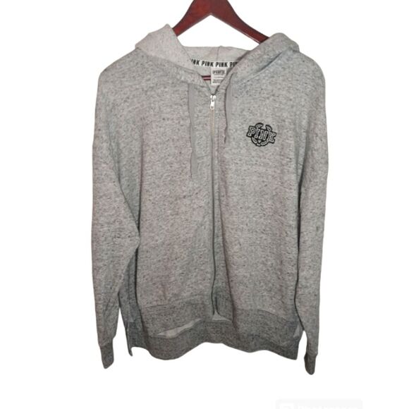 Victoria's Secret Pink Gray and Black Slouchy Fit Full Zip Hoodie Size L - Picture 1 of 4